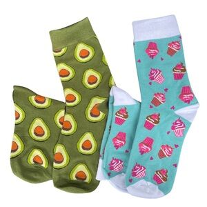 Novelty Socks 2 Pairs Avocado Cupcake Unisex Adult One Size‎ New Green Aqua Fun
